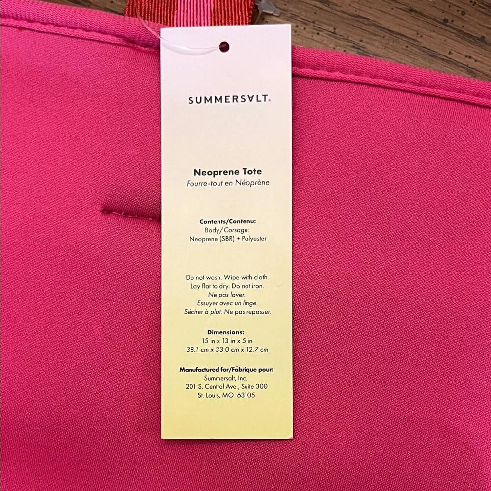 Summmersalt Pink and‎ Red Neoprene Tote Bag, NWT - Picture 9 of 13